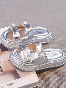 Children's Faux Pearl Decor Fashionable Versatile Daily Wear Slip-On Mules - Silver - View 4