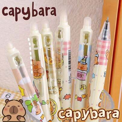 Capybara Retractable Erasable Neutral Pens, 0.5mm Fine Point, High Quality, Black/Blue, Smooth Writing, Quick Drying, Suitable For Exams, Office Work & Stationery Back To School, Back To School Supplies School Essentials Stationery Supplies