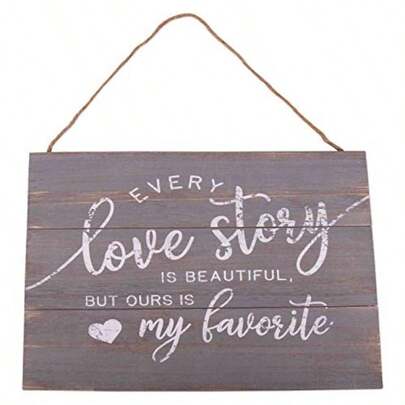 GSM Brands Love Story Wood Plank Hanging Sign 15.75x13