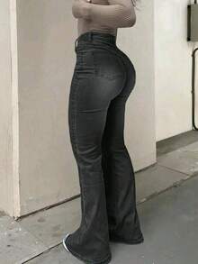 Women's Butt-Lifting Jeans, High Stretch Tummy Control Skinny Pants, Fashionable Elegant Casual Trousers Suitable For Dates, Commuting, Shopping Spring Black - 黑色 - 查看 4