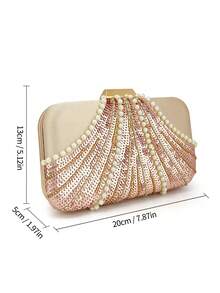 Women's Fashionable Sequined Pearl Evening Bag, Wedding Party Clutch For Socialites - Champagne - View 4