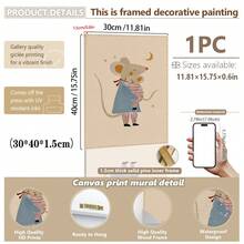 1幅带框帆布墙画，母子主题墙画，老鼠主题儿童房墙面装饰，可爱图案，熊动物艺术画，农舍风格装饰，女孩房装饰，母亲节礼物，春季装饰，母亲节儿童房海报装饰，适用于游戏室、托儿所、婴儿房、男孩房、女孩卧室、儿童房、浴室装饰 - 彩色 - 查看 13