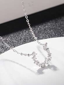 1件S925纯银创意极简几何U形项链，百搭日常佩戴，女士礼物 - 銀色 - 查看 2