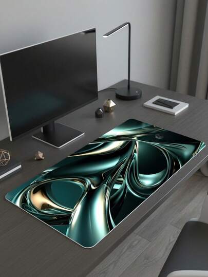 Large Size Mouse Pad, Waterproof Non-Slip Smooth Fabric Surface, Emerald Green And Gold Fluid Luxury Pattern, Suitable As Desk Mat Or Book Pad, For Gamers, Office And Dorm Use, Compatible With Mouse And Trackball, Gift For Gamers