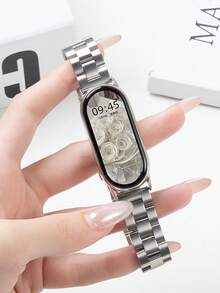 二合一实心不锈钢表带，商务保护壳，适用于小米手环3/4/5/6/7/8/9、手环2，含智能手表表带 - 銀色 - 查看 7