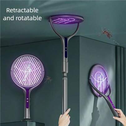 OBOVAY 6-In-1 Rechargeable Rotating Electric Mosquito Swatter With Telescopic Handle, Electric Mosquito Racket, Indoor Insect & Fly Killer, Mosquito Repellent Device, 1200mAh