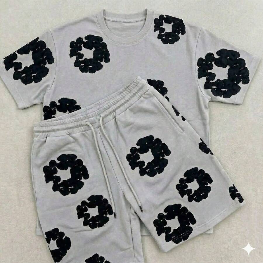 Style Kit: T-Shirt + Floral Sakura Minimalist Shorts - Light Grey - View 1