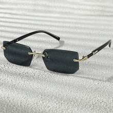 一副时尚无框方形眼镜，男女通用，经典休闲日常佩戴，适合夏季海滩、露营、Y2K风格，四季皆宜。 - 黑灰c1 - 查看 6