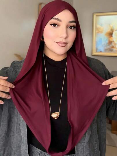 1件装女士经典纯色头巾，预缝制头巾式围巾，多种佩戴方式，可调节多功能弹力头巾，柔软舒适的莫代尔面料，适合日常佩戴、运动、瑜伽