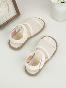 1 Pair Girls' Beige Mesh Breathable Open Toe Hook And Loop Flat Princess Style Summer Sandals, Casual Children Sandals For School & Daily Wear - Beige - View 5