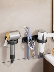 1pc Hair Dryer Holder, Wall-Mounted Bathroom Hair Styling Tool Organizer - Hair Dryer Stand, Wall-Mounted Hair Straightener Holder, Hair Dryer Stand, Metal Hair Tool Storage Rack - Multicolor - View 9