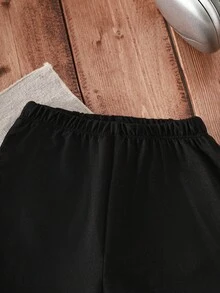 Set de 2 piezas de camisa de manga corta con estampado de denim falso + pantalones cortos para niños pequeños/niños, conjunto de verano para exteriores - Negro - Ver 7