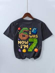 New Spring/Summer Boys Cute Game Style "67" Graphic Round Neck Short Sleeve T-Shirt, Children Printed Tee - Grey - View 3