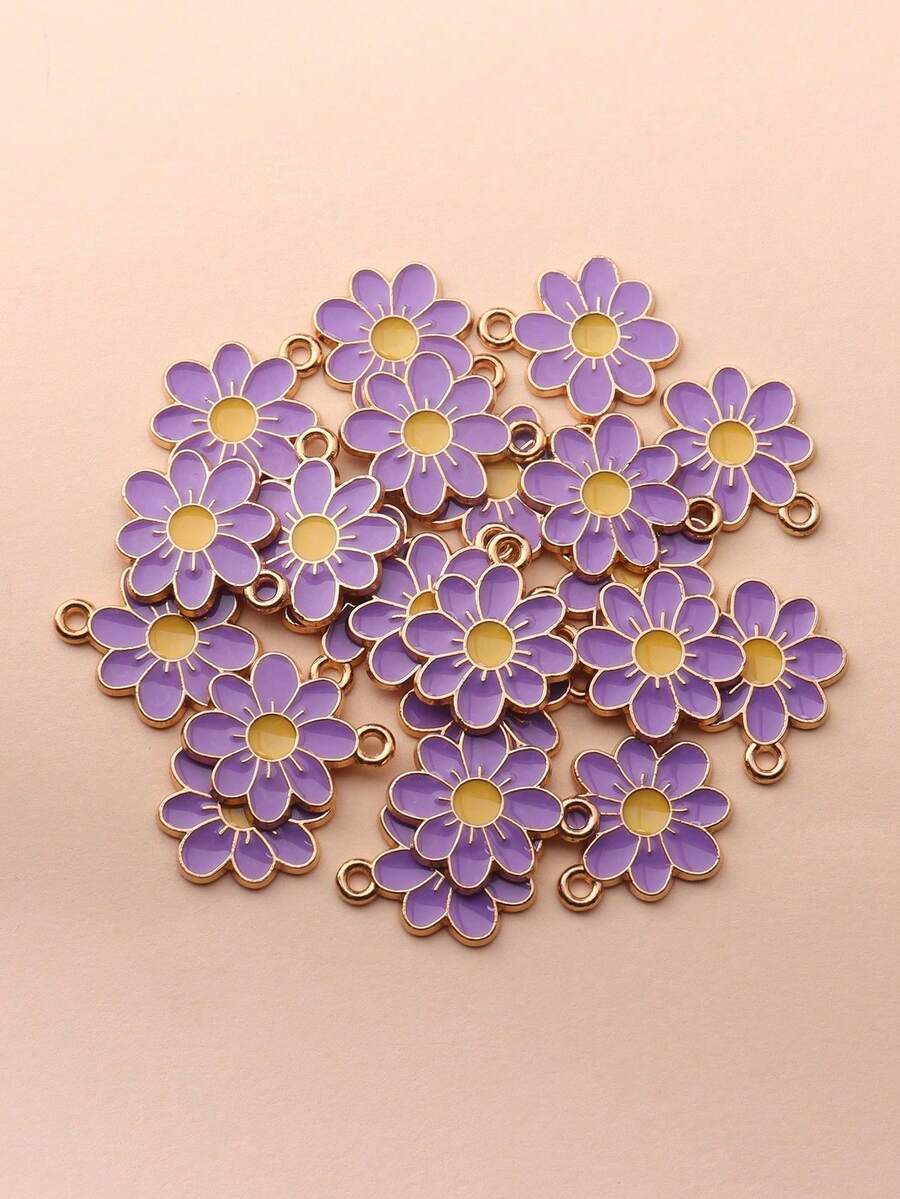 20个简约时尚锌合金珐琅小雏菊吊坠，DIY项链手链耳环首饰制作材料 - 紫色 - 查看 1