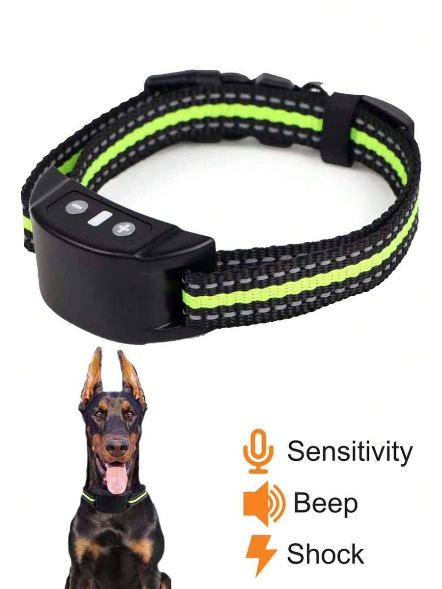 USB充电式自动防吠训练项圈，7档灵敏度调节，静电、震动、蜂鸣模式，尼龙材质超声波宠物防吠训练器，适用于犬类，宠物用品节日礼物