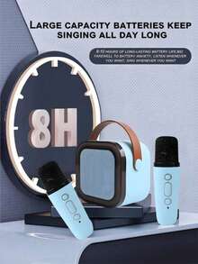 1pc Mini Karaoke Machine With 2 Wireless Microphones, Portable Wireless RGB Light Gift Speaker Set, Home Karaoke Machine, Portable Handheld Karaoke Microphone Speaker For Family Gathering, Birthday, Dorm, Back To School Essential, School Activities, Classroom Interactions, Gift For Classmates, Students, Music Class, Party Supplies - Blue 1 - View 9