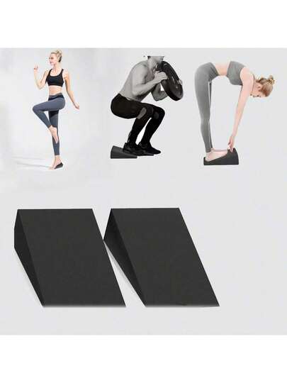 2 piezas Cuñas ajustables para sentadillas y tablas de inclinación para estirar los gemelos - Bloques de yoga triangulares para entrenamiento de estabilidad, fuerza de piernas y equilibrio - Equipo de fitness negro duradero para levantamiento de pesas, rehabilitación de piernas y estiramiento profundo, superficie lisa, estructura resistente, ayudas de entrenamiento para usuarios de gimnasio, bloques de yoga, cuñas para sentadillas, levantamiento de fitness, entrenadores de inclinación, elevadores de pantorrilla de EVA, estiramiento, elevadores de talón, tablas inclinadas