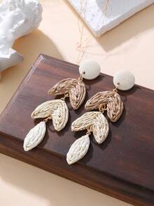 1 Pair Handmade Boho Style Long Gradient Leaf Dangle Earrings, Face-Slimming Design Suitable For Beach Vacation, Music Festival, Casual Wear - Multicolor - View 7