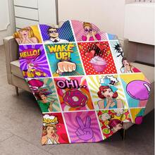 1 pieza Manta de franela con patrón de arte pop cómoda, diseño de tejido de poliéster suave, uso versátil, lavable a máquina, manta de felpa, regalo ideal para el hogar, viajes, exteriores, todas las estaciones, perfecta para sofá, cama, oficina o viaje, temporada de bodas - Multicolor - Ver 5