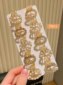 10个优雅可爱闪亮仿珍珠和水钻椭圆形小发夹，适合日常佩戴和派对，女士发饰，女士礼物，优雅爪夹，夏季沙滩发夹 - 彩色 - 查看 8