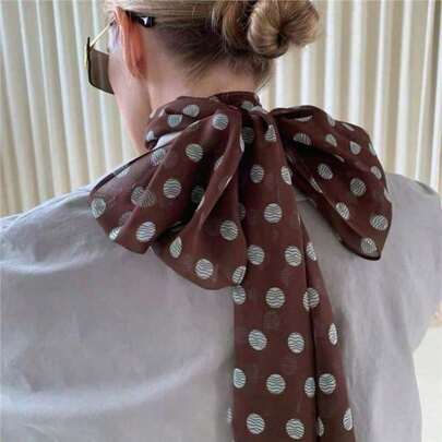 1pc Brown Polka Dot Printed Silk Scarf, Versatile Satin Neck Wrap, 2026 New Fashion Headband & Neck Scarf For Women, Suitable For Daily Wear And Dress Matching