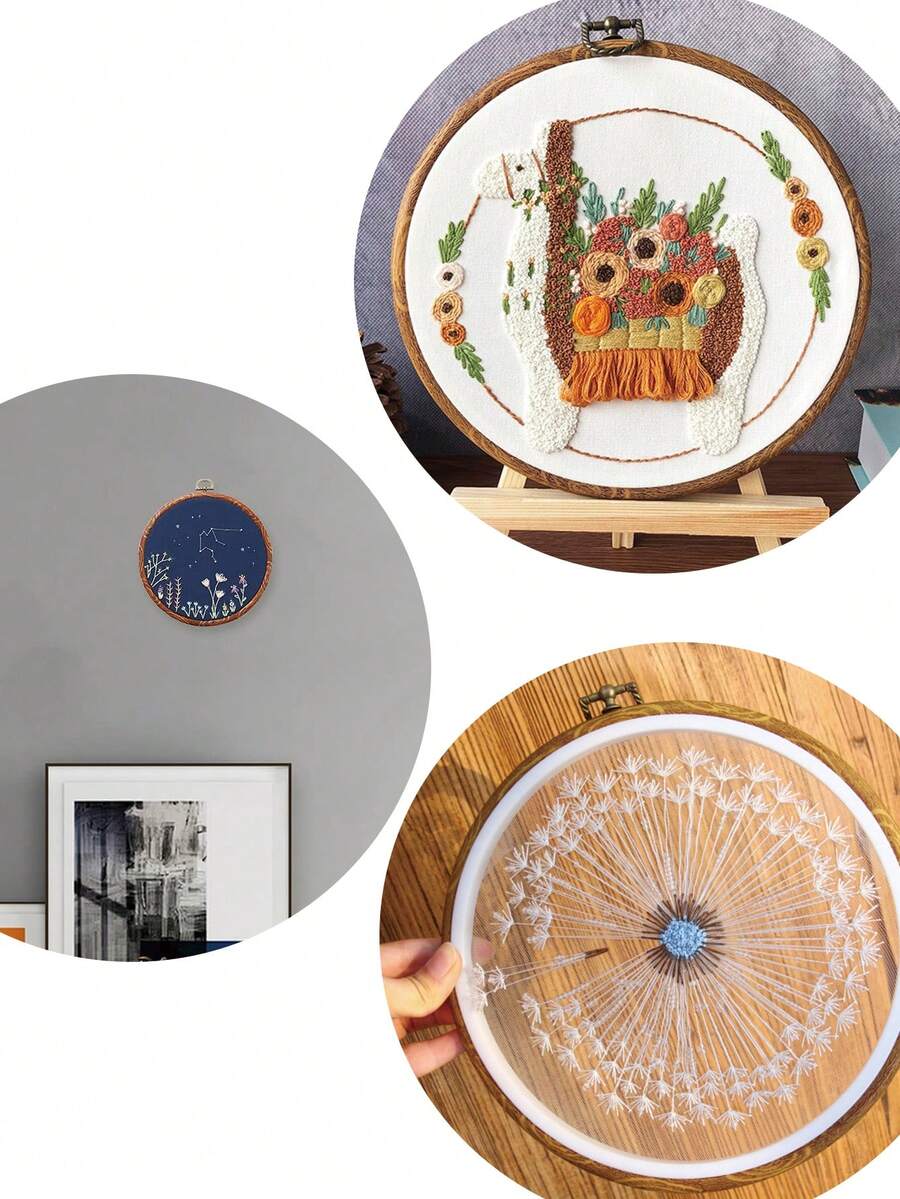 Vintage Embroidery Hoop Set (With Needles) - 3 Sizes Of Round Embroidery Hoops (8.2cm/13.7cm/17.3cm) + 16 Assorted Embroidery Needles, Complete Set For Cross Stitch, Embroidery, DIY Handicrafts - Antique Embroidery Hoop - View 1