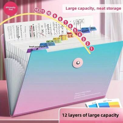 12-Layer A4 Accordion File Folder - Multi-Layer Document Organizer With Index Dividers, Durable Portable File Storage For Office, School Supplies, Exam Paper Filing And Sorting