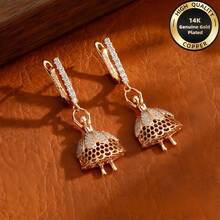 一对玫瑰金镀层14K铜女士耳环，优雅低致敏材质，镶嵌奢华合成锆石，舞女/芭蕾舞者吊坠耳环，适合日常佩戴、派对、度假、婚礼等场合，是馈赠佳品，采用无镍电镀工艺。 - 玫瑰金 - 查看 8