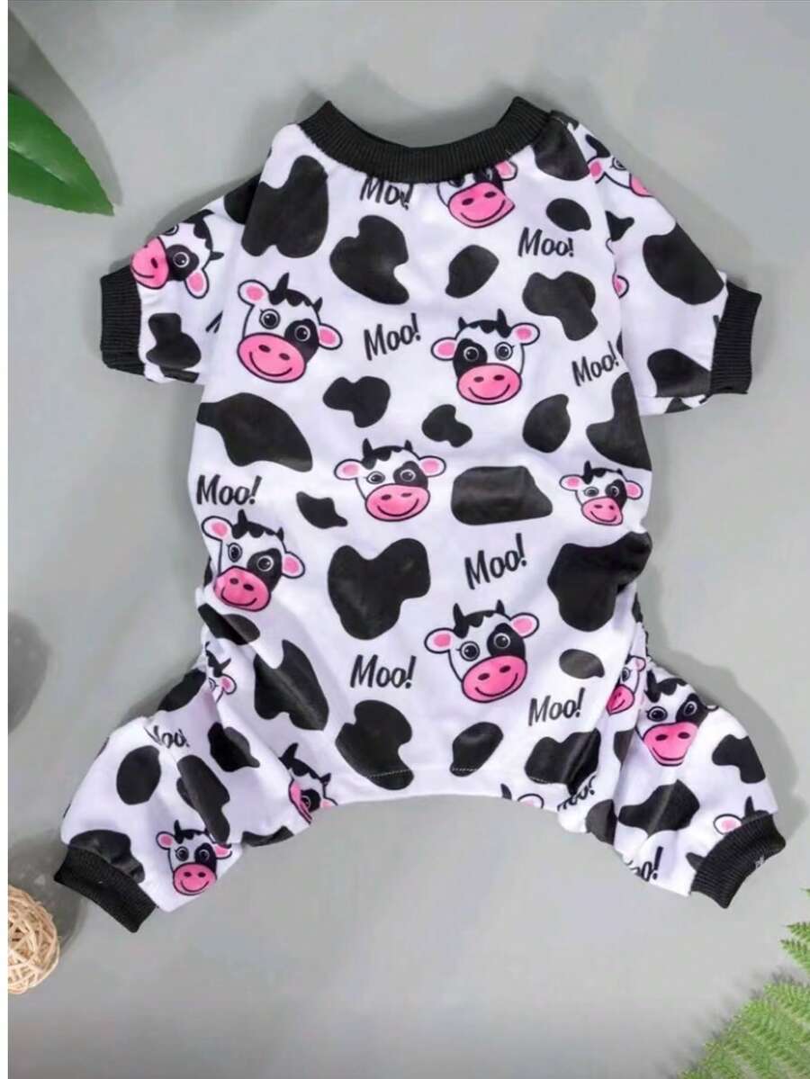 1件奶牛图案狗狗睡衣 - 可机洗，狗狗睡衣，宠物家居服，趣味宠物服装，柔软舒适宠物服饰 - 彩色 - 查看 1