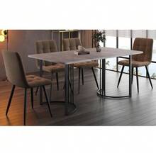 Dining Set (5 Pieces), Table And 4 Chairs, Modern Kitchen Set, 140*80cm Kitchen Table With Black Metal Legs, Grey MDF Top, Brown Velvet Dining Chairs - Khaki - View 2