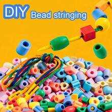 50pcs DIY Montessori Beading Set, Colorful Geometric Blocks, Educational Toys For Kids, Birthday Gift For Boys And Girls (Random Colors And Shapes) - Multicolor - View 3