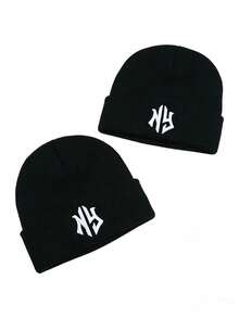 1 件男士几何图案和字母休闲亚克力刺绣针织帽，适合节日和所有季节的秋季装 - 彩色 - 查看 12