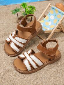 Dép xăng đan chéo màu nâu trắng cho bé gái, chống trơn trượt, hở mũi, thích hợp đi biển mùa hè. - màu nâu - Xem 4