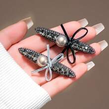 1个闪亮优雅的PU皮革蝴蝶结发夹，甜美鸭子发夹，适合日常佩戴 - 黑色 - 查看 7