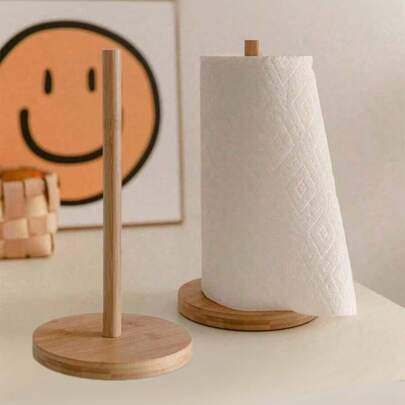 1pc Wooden Tissue Box Holder, Cling Film Dispenser, No-Installation Paper Towel Rack, Suitable For Kitchen And Bathroom (Color May Vary Slightly Due To Lighting)