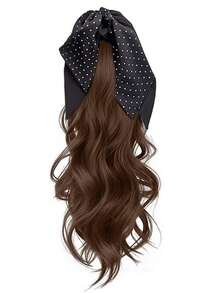 新款丝带波点蝴蝶结爪夹卷发马尾辫，韩式长卷发马尾辫假发 - 彩色 - 查看 5