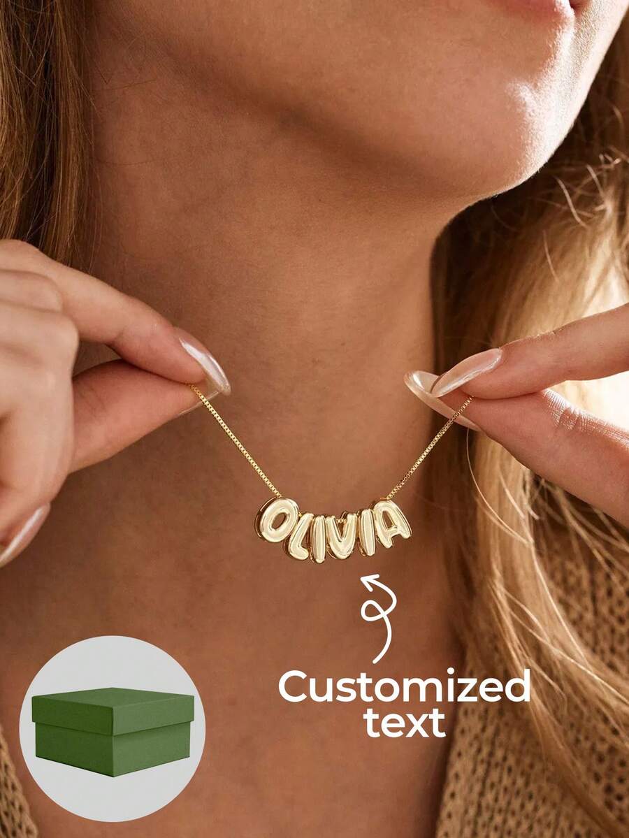 Custom Bubble Name Necklace, Dainty 3D Letter Name Necklace, Initial Necklace, Women Necklace, Personalised Jewelry, Mothers Day Gift - Gold - View 1