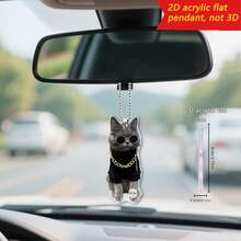 1/3件装 2D 平面亚克力酷猫汽车挂件 趣味宠物时尚眼镜连帽衫后视镜吊坠 内饰汽车配件包饰 男女皆宜 - 彩色 - 查看 6