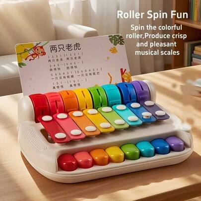 1个多功能婴儿幼儿手敲木制木琴 - 手持打击乐器，适合早期教育、感官发展、精细动作技能训练和听觉刺激，是婴幼儿和学龄前儿童的理想选择，非常适合家庭游戏、亲子互动和学前学习，男女皆宜，是圣诞节、万圣节和生日的理想礼物。