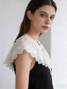 1 Pc Lace Lace Small Shawl Fake Collar, Women's Cape White Multifunctional Sun Protection With Skirt Bow Tie Tie Collar - Apricot - View 5