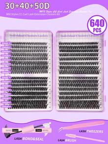 Bộ 640 sợi mi giả mềm mại, tự nhiên, độ dày 30D+40D+50D, 8-16mm, kèm keo dán mi, nhíp, thích hợp cho người mới bắt đầu tự nối mi. - Nhiều màu - Xem 3