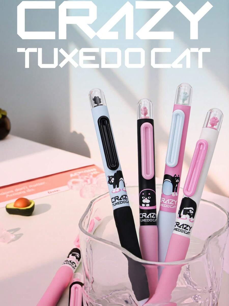 3支装牛猫图案中性笔，0.5毫米速干黑色墨水，创意猫爪设计办公用品 - 預設 - 查看 1