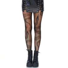 1 Pair Of Women's Snake Print Fishnet Tights, High-Waisted Black Tights, Suitable For Everyday Style And Fashion, Stylish Tights - 黑色 - 查看 3