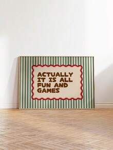 1pc Unframed Physical Poster - Actually It Is All Fun And Games Wavy Frame Art Print | Green Red Brown Striped Line Typography Wall Art| Positive Print - Letter a - View 6