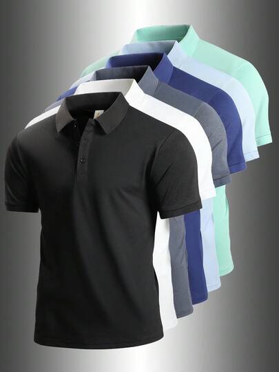 1件男友风男士柔软透气跑步、健身、高尔夫、休闲短袖Polo衫，夏季款