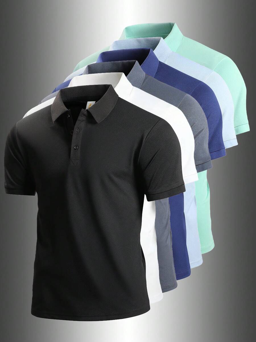 1件男友风男士柔软透气跑步、健身、高尔夫、休闲短袖Polo衫，夏季款 - 黑色 - 查看 1