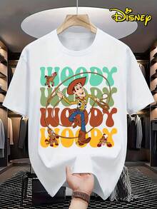 Disney Women'S Casual Fashion - Toy Story Woody Print T-Shirt, Featuring A Comfortable Round Neck Made Of, Perfect For Everyday Stylish Streetwear For Men - Blanc - Voir 1