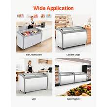 Commercial Ice Cream Display Case, 12.8 Cu.Ft Chest Freezer, -19 To 3℉ Temp Adjustable Mobile Top Deep Freezer With 4 Wire Baskets, 2 Sliding Glass Doors, Locking Casters & LED Strip Lighting - 12.8 Cu.ft Ice Cream Meal Stand - View 6