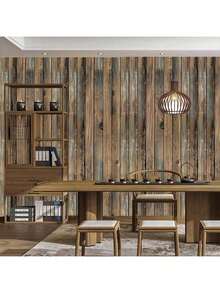 1 Roll Vintage Wood Grain Self-Adhesive Wallpaper, Random Texture, Easy To Remove PVC Contact Paper For Bedroom, Living Room, Bathroom, Backsplash, Furniture Renovation, DIY Wall Decor, 17.7inX39.3/118.1/196.8in - Brown Wood Planks - View 4
