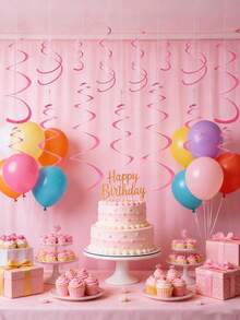 6pcs Party Spiral Decorations, Peach Glitter Foil Hanging Spiral Decorations, Double Spiral Plastic Ribbons (Suitable For Ceiling), Plastic Metallic Ribbons, Party Decorations, Wedding Decoration Ribbons, Birthday, Graduation, Graduation Celebration, Back To School Party Decoration Ribbons Bag - Pink - View 3